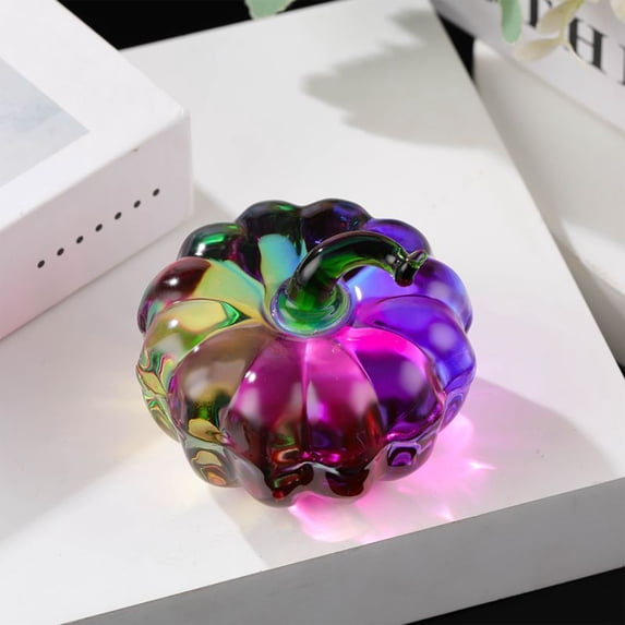 Handcrafted Glass Pumpkin Ornament,1.6 Inch Mini Crystal Pumpkin Figurine, Fall Thanksgiving Halloween Home Desk Shelf Decor, Cute Artificial Glassware Fruit Decoration for Desk Mantel