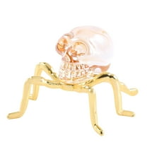 Handcrafted Glass Skull Sculpture with Golden Metal Foot - 4" Human Skull Decor for Halloween, Day of Dead, Gothic Home Office Gift for Adults