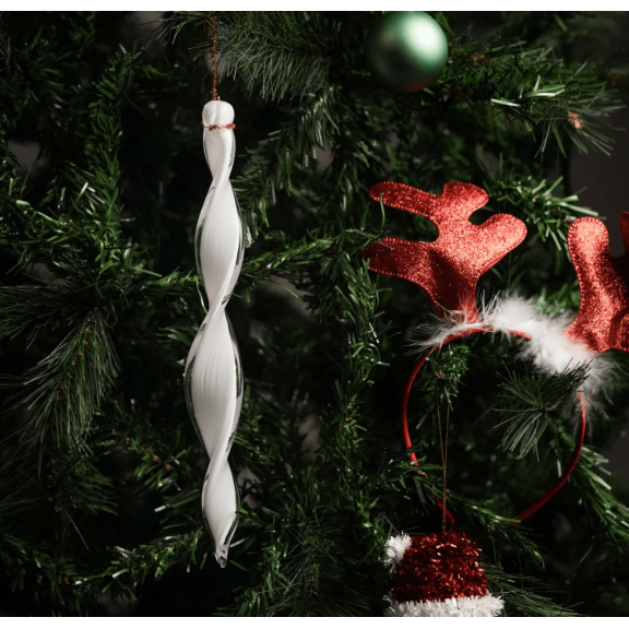 Handcrafted Glass Spiral Christmas Ornament - Smoky Green