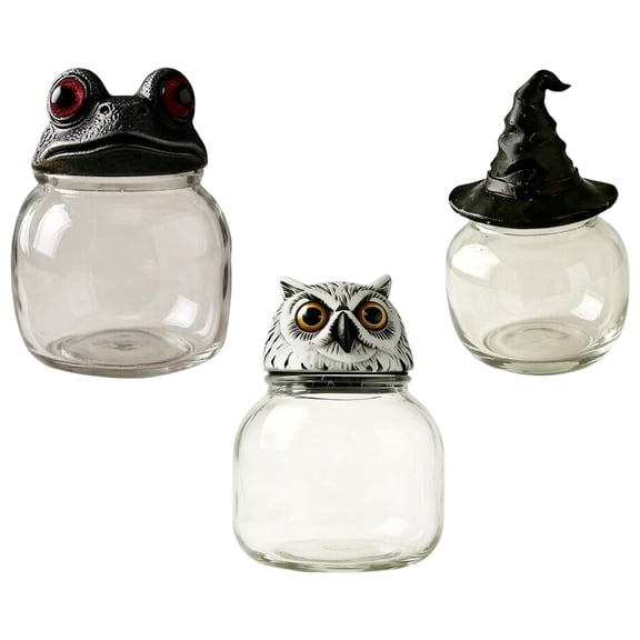 Handcrafted Glass Storage Jars with Lids Gothics Home Decors Food Storage Container Witch Frogs Apothecary Spice Jars,