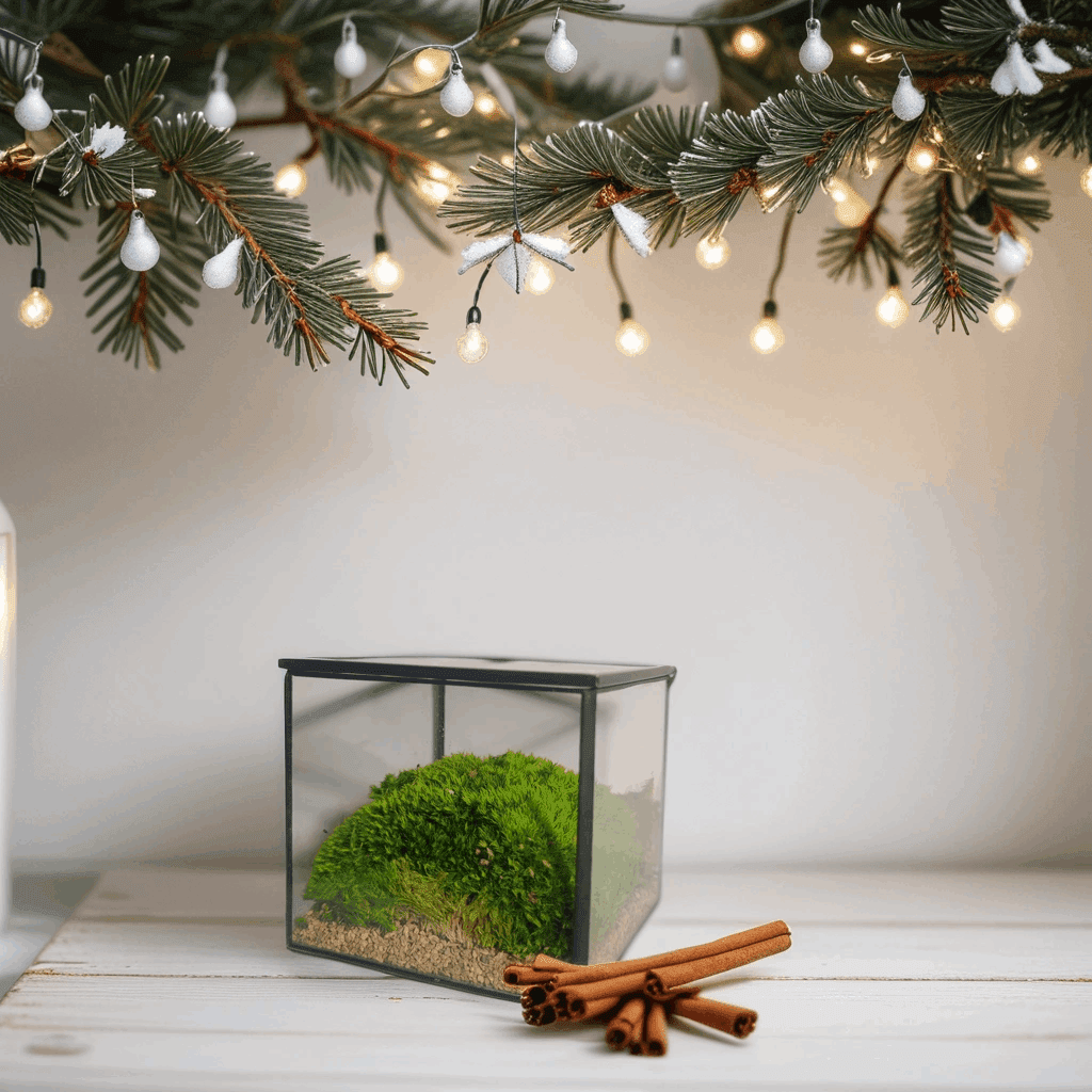 Handcrafted Glass Terrarium Cube Moss Decoration - Handcrafted Preserved Moss Art Handmade Terrarium