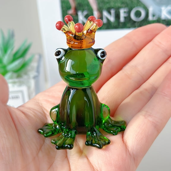Handcrafted Green Glass Frog Prince Statue - Elegant Ornate Prince Frog Figurine, Collectible Glass Sculpture for, Holiday Table Centerpiece, Valentine's Easter Party Gift (No Charging Required)