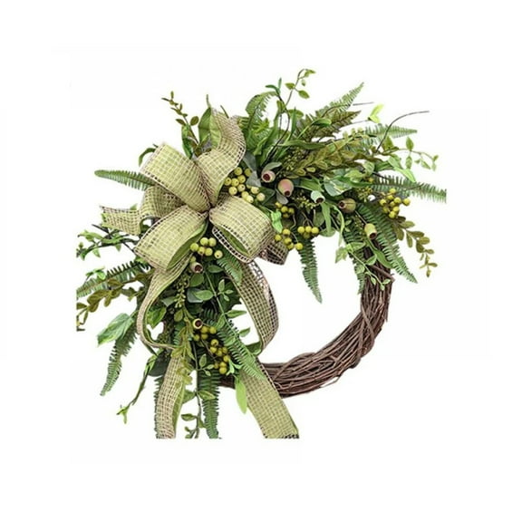 Handcrafted Greenery Wreath With Burlap Bow Elegant Decorative Wreath For Home Door Wall Or Seasonal Decor