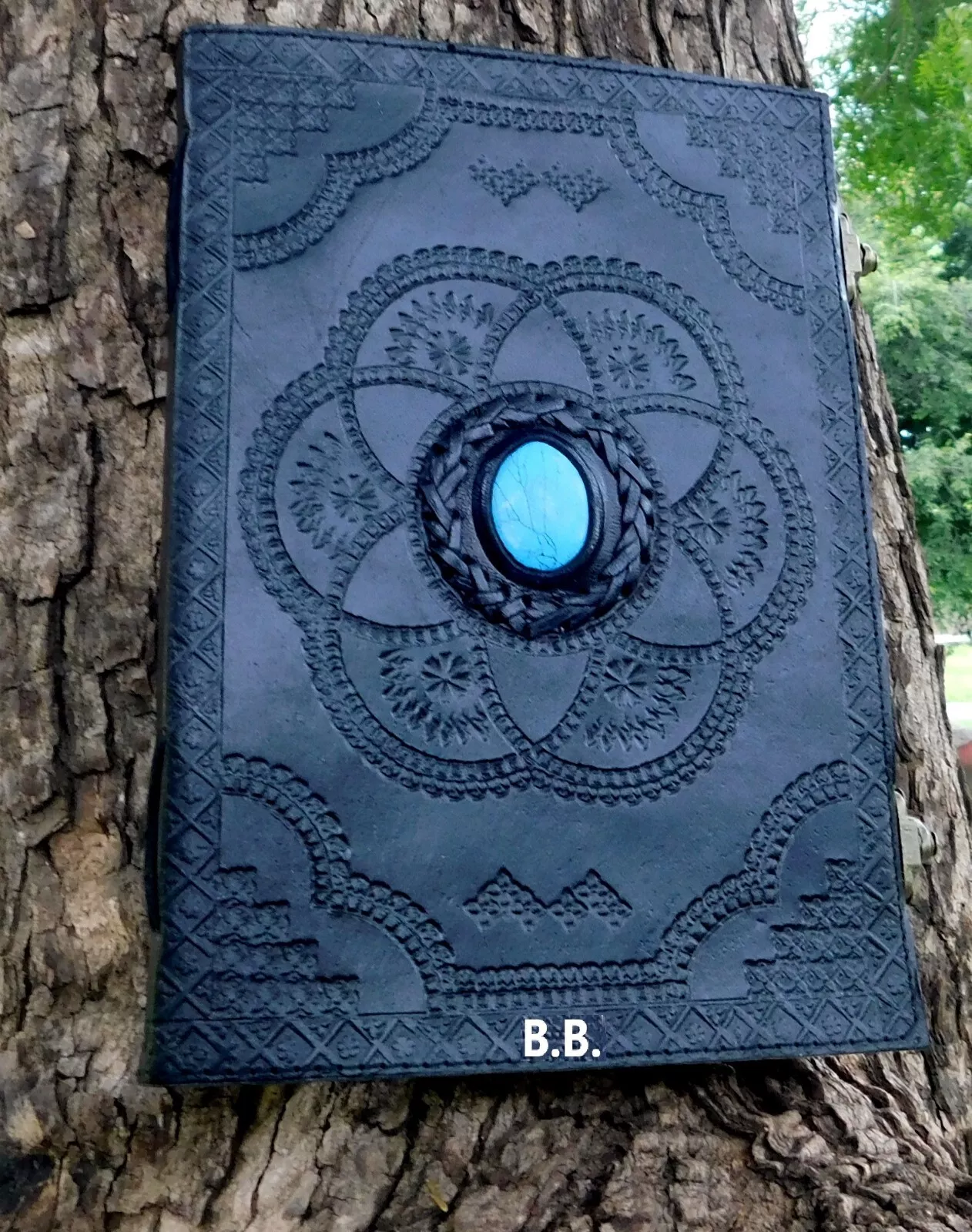 Handcrafted Grimoire Book of Shadow Journal Blue Stone Leather Bound Antique Style Diary Notebook For Men & Women Office Stationary Use