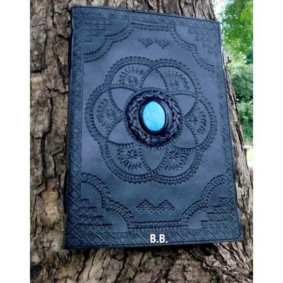 Handcrafted Grimoire Book of Shadow Journal Blue Stone Leather Bound Antique Style Diary Notebook For Men & Women Office Stationary Use