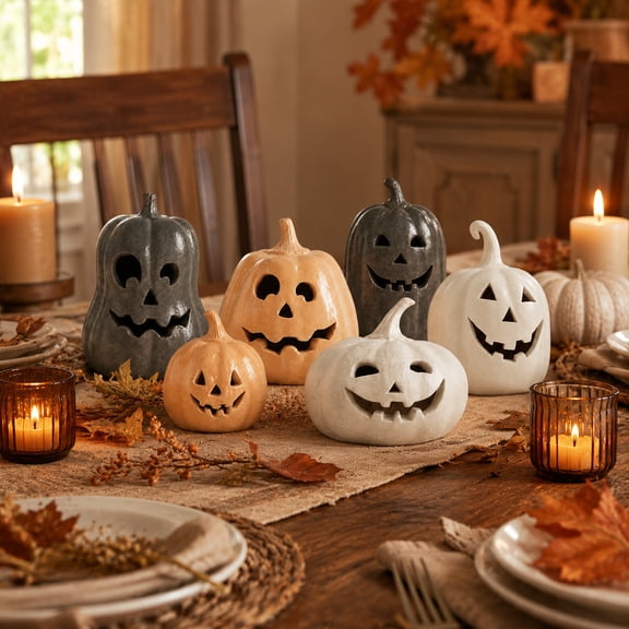Handcrafted Halloween Jack-O'-Lantern with String Lights, Light Up Pumpkin Decoration for Tabletop, Console Table, Mantel & Fall Home Display