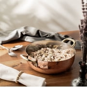 Handcrafted Hammered Deep Copper Cooking Pan Traditional Cookware with Elegant Brass Handles