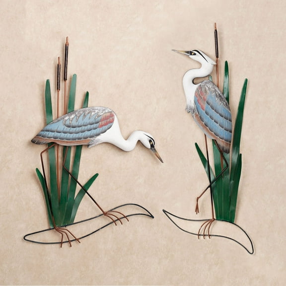 Handcrafted, Handcarved, & Handpainted Blue Heron Indoor/Outdoor Wall Art Set of Two 26 Inches and 28 Inches High