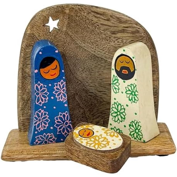 Handcrafted Handpainted Holy Family Mango Wood Nativity Set (4 Pieces)  Fair Trade Nativity Scene for Christmas Display$$Home Decor, Kitchen, & Other