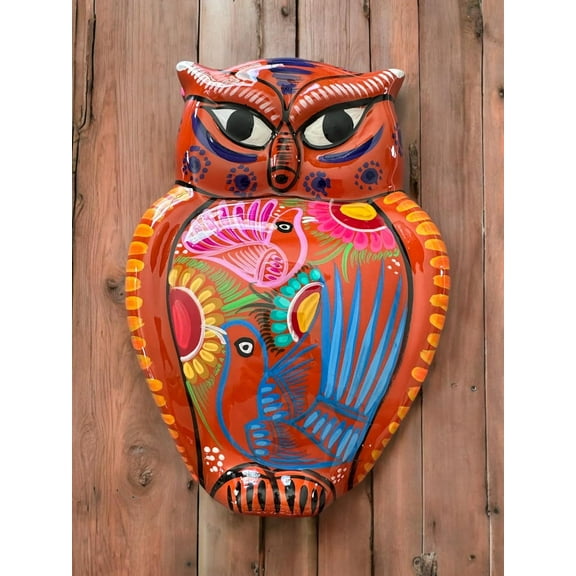 Handcrafted Hanging Decorative Owl | Mexican Guerrero Pottery | Colorful 10 x 7 Wall Art for Home Dcor