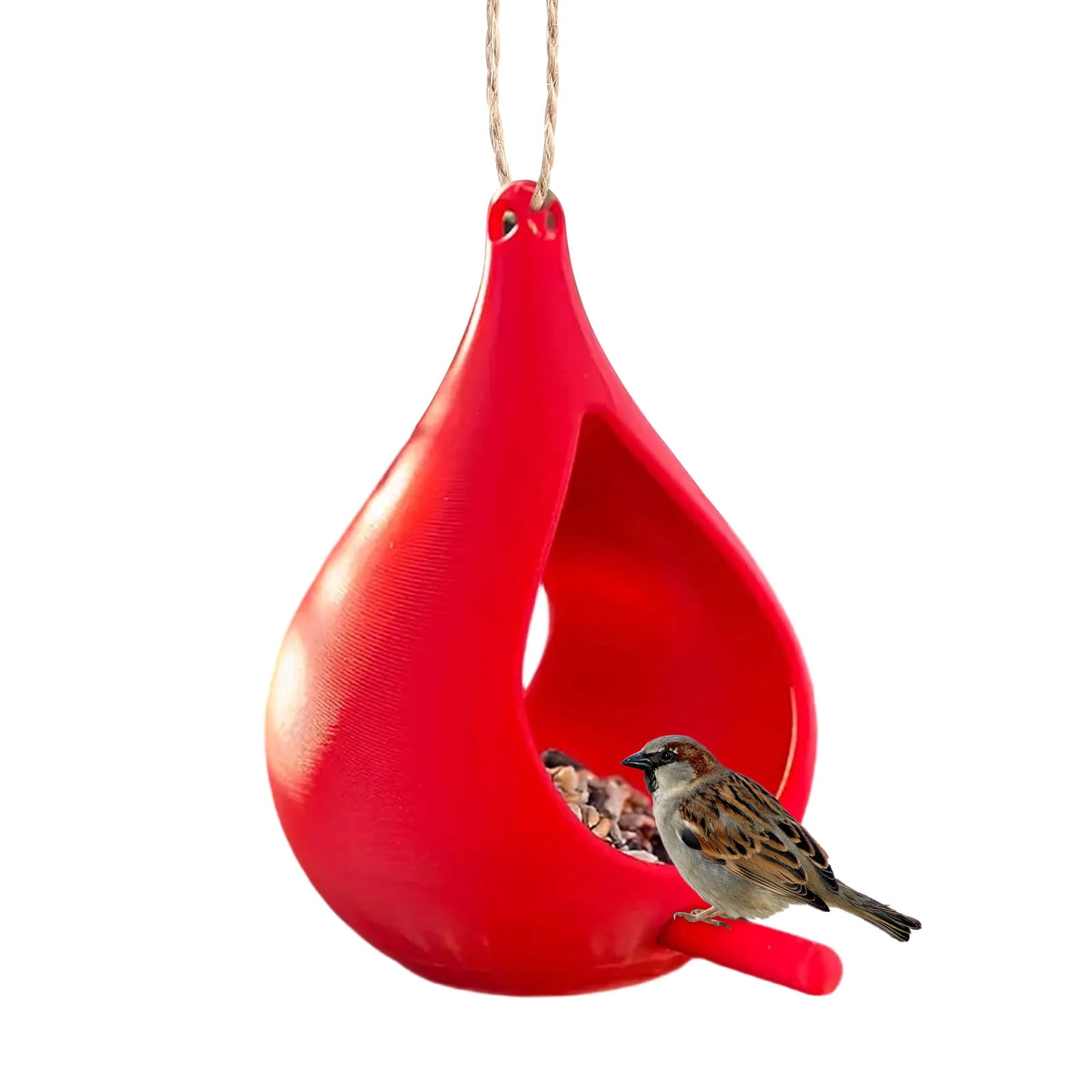 Handcrafted Hanging Fly-Through Feeder for Outdoor Garden & Backyard, Glass Bird Feeder, Decorative Wild Bird Feeder with Steel Wire Cable for Attracting Wilds Birds