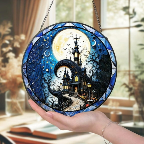 Handcrafted Haunted House Suncatcher, Gothic Window Art, Great Gift for Halloween Lovers Spooky Decor, Castle GlassArt