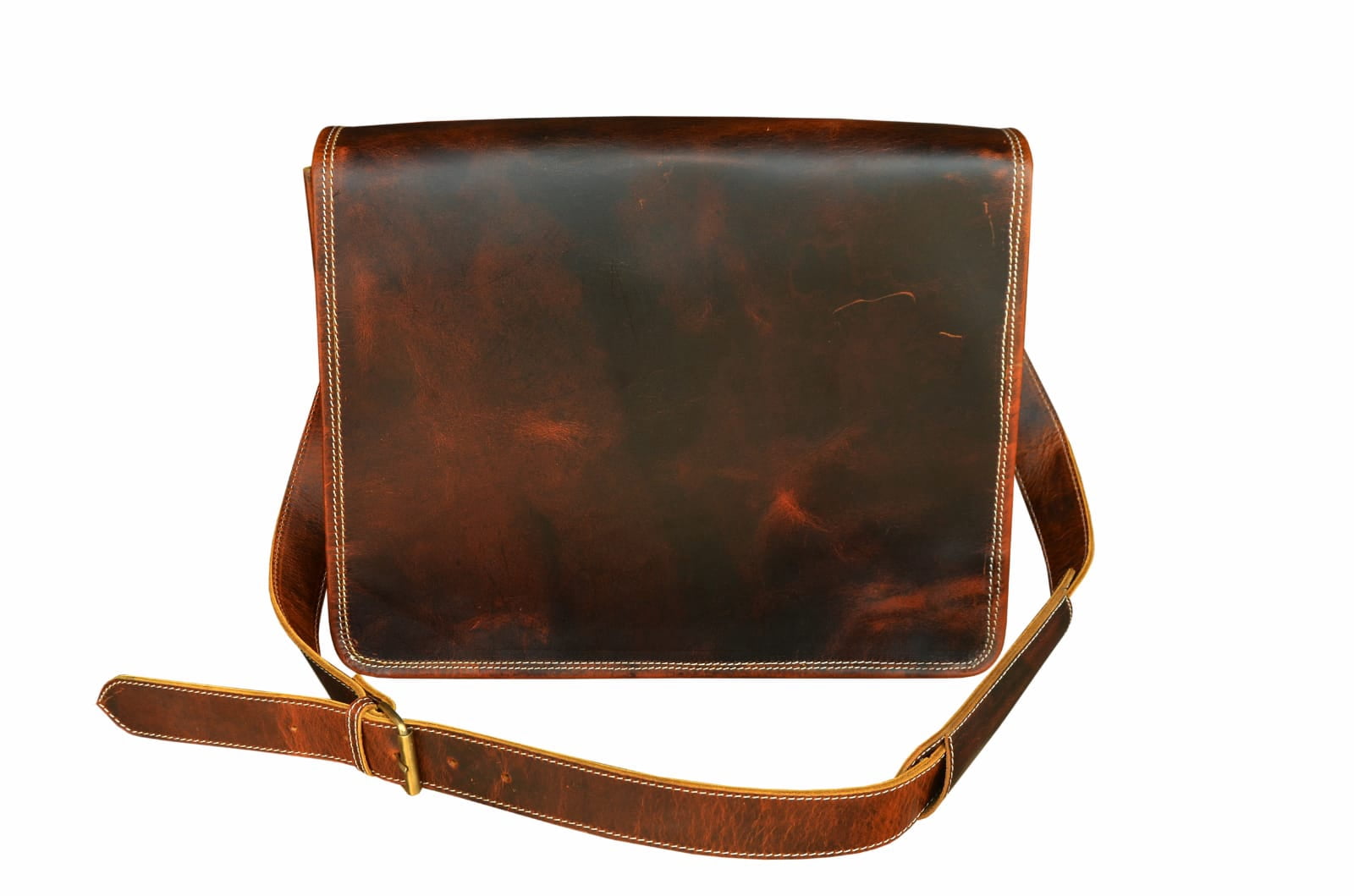 Handcrafted Heavy-Duty Brown Distressed Leather  Laptop Work Office College Briefcase Crossbody Portfolio Messenger Travel Bag 18AXM03BR