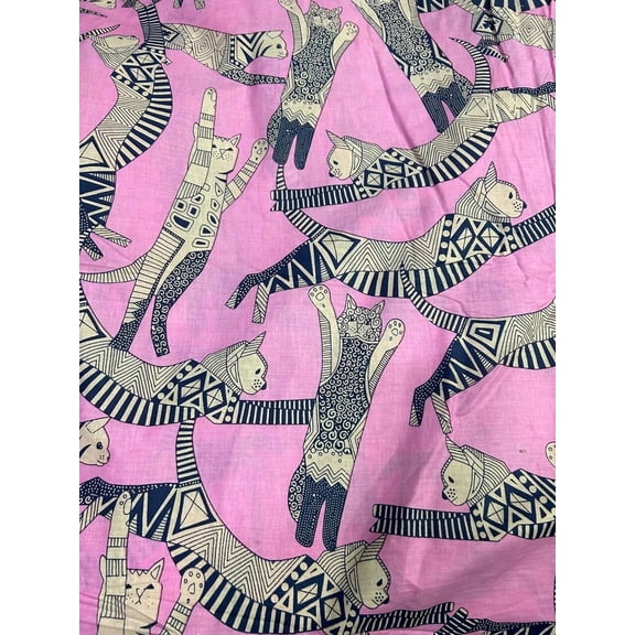 Handcrafted Indian Block Print Fabric by the Yard | 100% Pure Cotton | Authentic Abstract Feline Pop-Art Bohemian Textile for Sewing, Quilting, Apparel & Home Decor (Cut by the Half Yard)