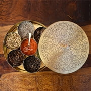 Handcrafted Indian Brass Spice Box Masala Container With 7 Compartments and Lid |Masala Box Dabba Set | Food Spice Storage Rack | Storage Box Masala Dani| 7 Inch