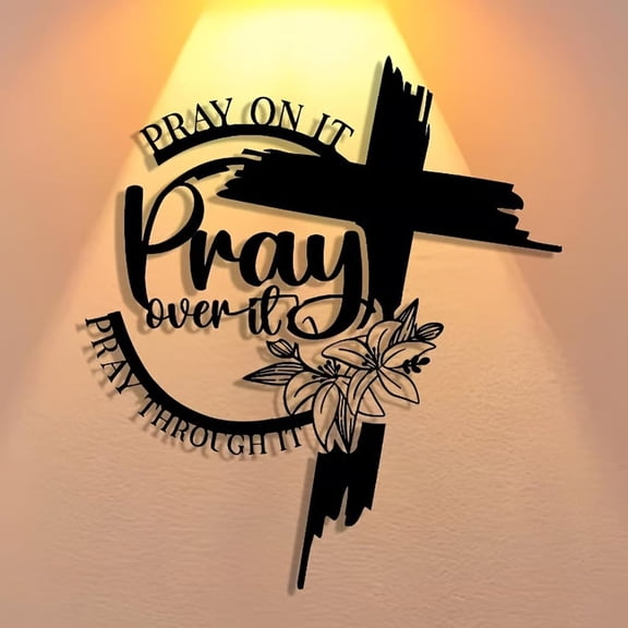 Handcrafted Inspirational Prayer Cross Wall Art - Rustic Farmhouse Metal Spiritual Decor with Floral Accents & UV-Protected Motivational Quotes, Keyhole Back, Meaningful Blessing Gift, 11.81*10.62in