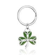 Handcrafted Irish Clover Shamrock Keyring - Kelly Green Enamel on Stainless Steel - St. Patrick's Day Gift