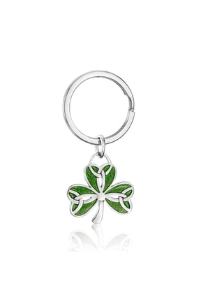 Handcrafted Irish Clover Shamrock Keyring - Kelly Green Enamel on Stainless Steel - St. Patrick's Day Gift