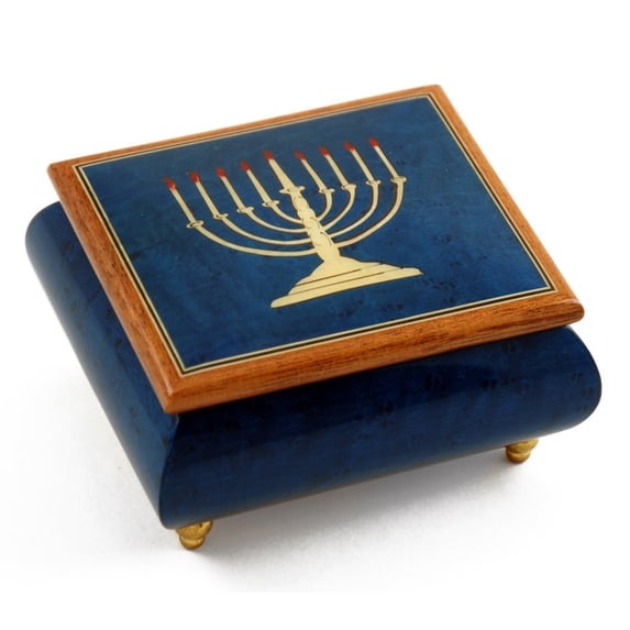 Handcrafted Italian Dark Blue Menorah Music Box - Allouette