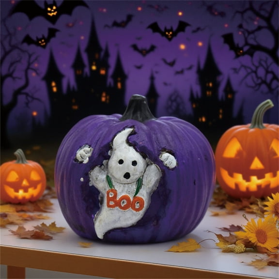 Handcrafted Jack-O'-Lantern, Pumpkin with Carved Details, Halloween Decor