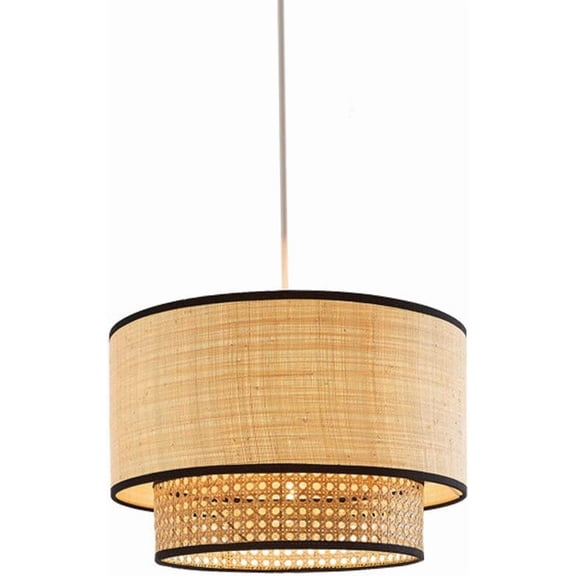 Handcrafted Japanese Rattan Chandelier with Linen Shade, Nordic Wabi-Sabi Woven Pendant Light, Hanging Ceiling Light Fixture for Hotel Lobby, Bedroom, Dining Room & Airbnb