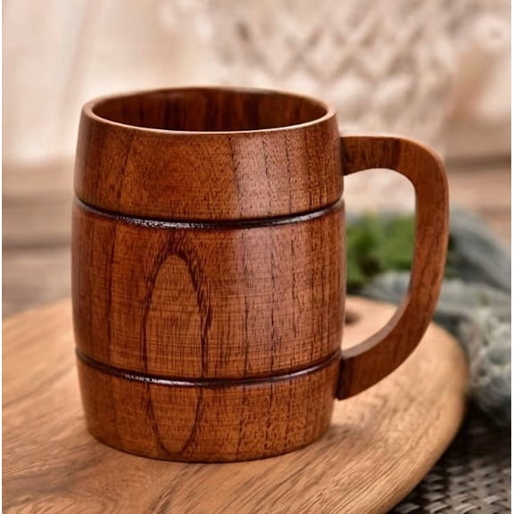Handcrafted Jujube Wood Mug Ergonomic Anti-Scalding Natural Solid Wood Tumbler for Beer, Tea, Coffee, Hot Drinks Lightweight Portable Cup for Home, Camping, and Outdoor Use