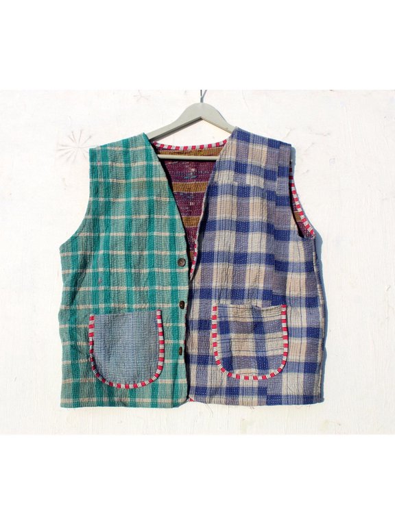 Handcrafted Kantha Sleeveless Women's Jacket Bohemian Style Vintage Upper Wear Hippie Patchwork Coat For Everyday Wear