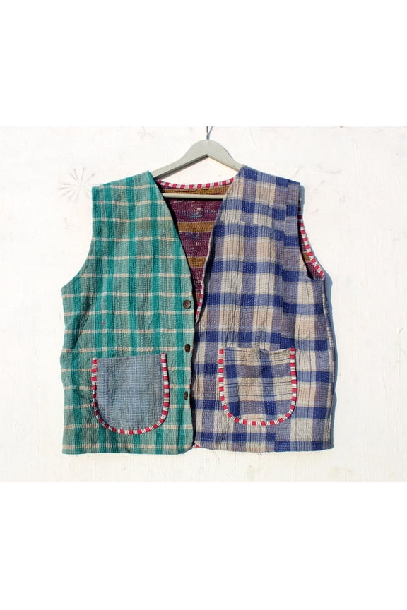 Handcrafted Kantha Sleeveless Women's Jacket Bohemian Style Vintage Upper Wear Hippie Patchwork Coat For Everyday Wear