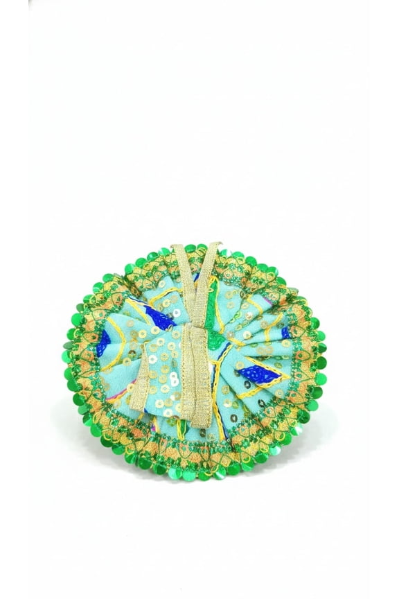 Handcrafted Laddu Gopal Dress Poshak with Green Sequin Border, Traditional Bal Gopal Clothing