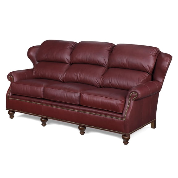 Handcrafted Leather Sofa with Classic Bustle-Back Design