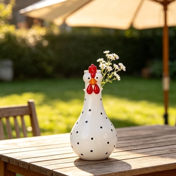 Handcrafted Long‑Neck Chicken Resin Flower Vase,Quirky Multicolored Rooster Tabletop Planter,Compact Decorative Ornament for Living‑Room Shelf Housewarming Holiday Gift