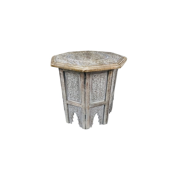 Handcrafted Mango Wood Side Table - Octagonal Top - Brown Finish
