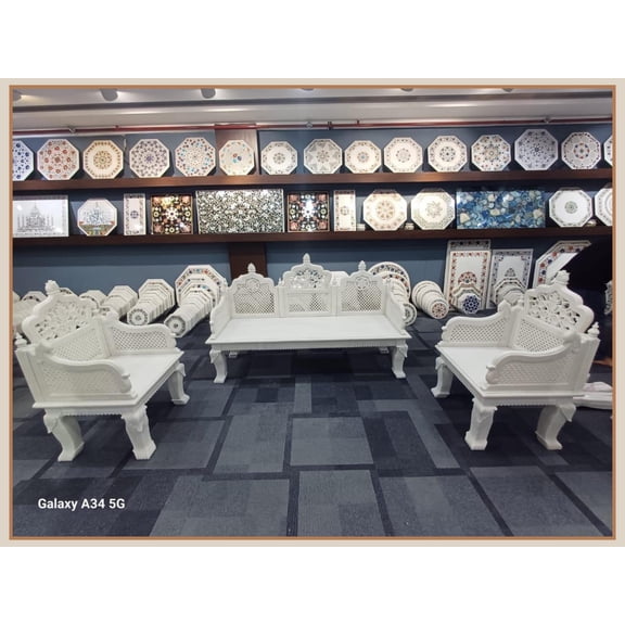 Handcrafted Marble Chair - Elegant Marble Furniture Piece - Unique Home Decor - Artisan-Made Marble Chair 5 Seater with Carving Work