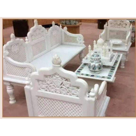 Handcrafted Marble Chair - Elegant Marble Furniture Piece - Unique Home Decor - Artisan-Made, Marble Chair 5 seater with carving Inlay work