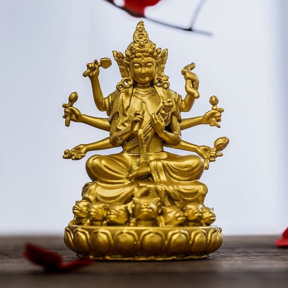 Handcrafted Marici Buddha Statue Golden Brass 2.56in Victory & Protection Perfect Gift for Home Altar Decor