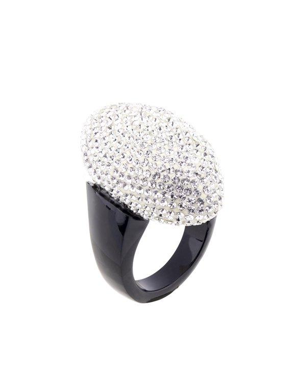 Handcrafted Marquise Enamel Statement Ring with Crystals Size 9