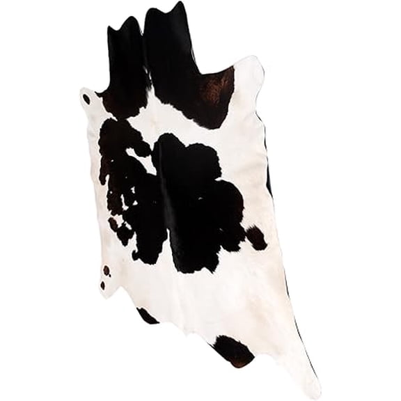 Handcrafted Medium Brown White Cowhide Rug, Real Leather, Hair-on Animal Hide, Unique Pattern for Home Décor, Durable and Stylish Addition