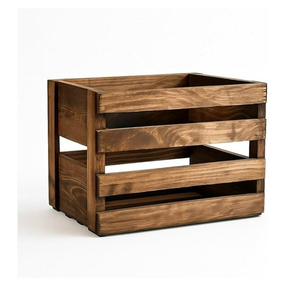 Handcrafted Medium Stained Wood Vinyl Record Holder Crate Durable Storage for 50+ LPs Rustic Design