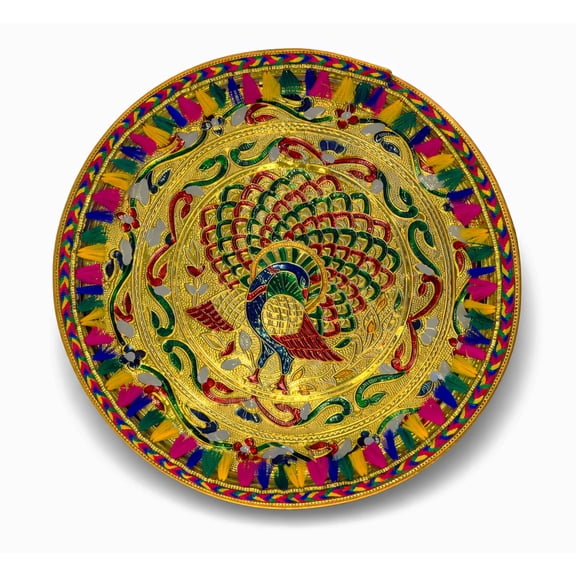 Handcrafted Meenakari Peacock Design Stainless Steel Puja Thali