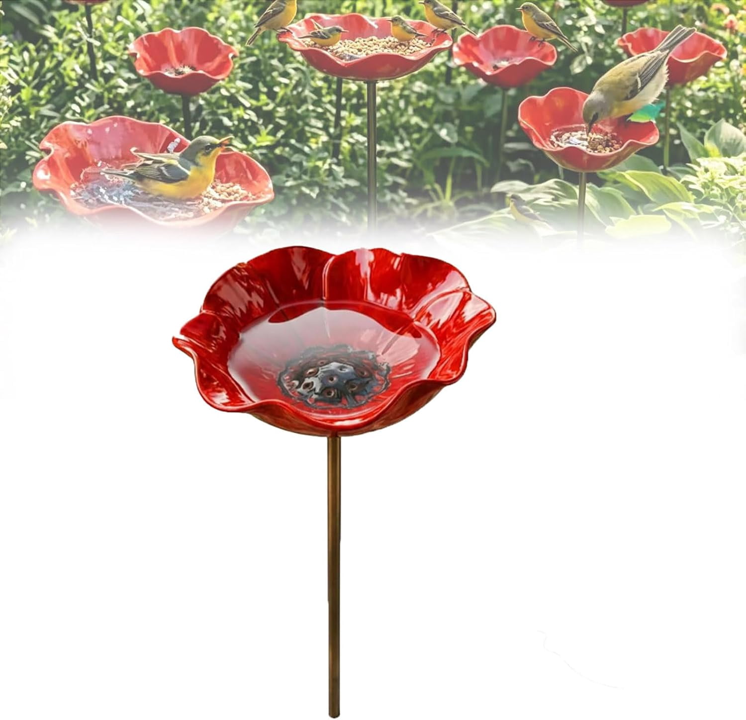 Handcrafted Metal Floral Garden Stake | Bird Bath | Outdoor Bee Watering Station | Pollinator Water Dish | Courtyard Decor & Bird Feeder (1Piece)