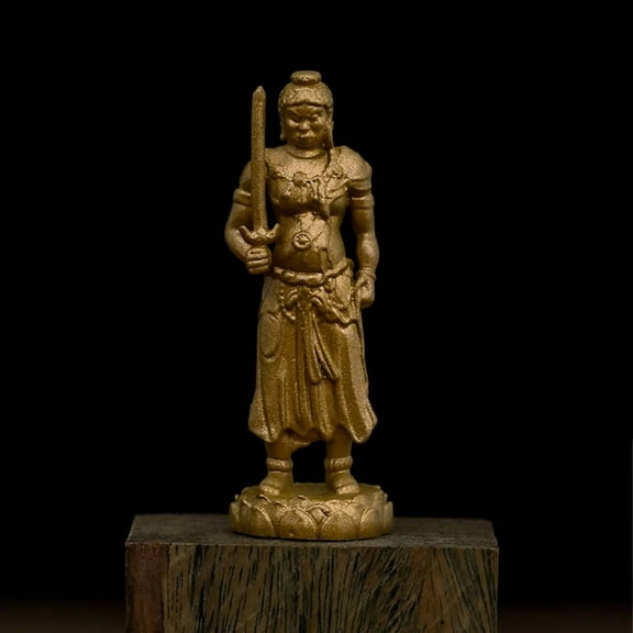 Handcrafted Mini Fudo Myoo Buddha Statue Vintage Brass 1.34in Power & Peace Cute Gift for Small Spaces