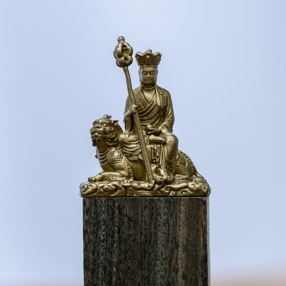 Handcrafted Mini Ksitigarbha Buddha Statue Vintage Brass 1.42in Refuge & Calm Cute Gift for Small Spaces