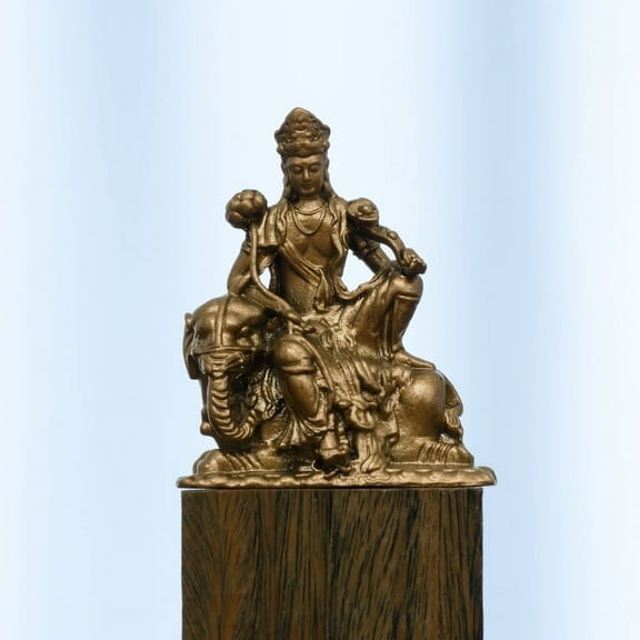 Handcrafted Mini Samantabhadra Buddha Statue Vintage Brass 1.38in Peace & Strength Cute Gift for Shelf