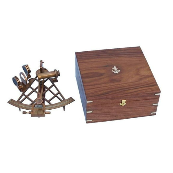 Handcrafted Model Ships NS-0417-AN 12 in. Admirals Antique Brass Sextant with Rosewood Box