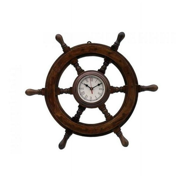 Handcrafted Model Ships SW-1719-AC 12 in. Deluxe Class Wood & Ship Steering Wheel Clock - Antique Copper