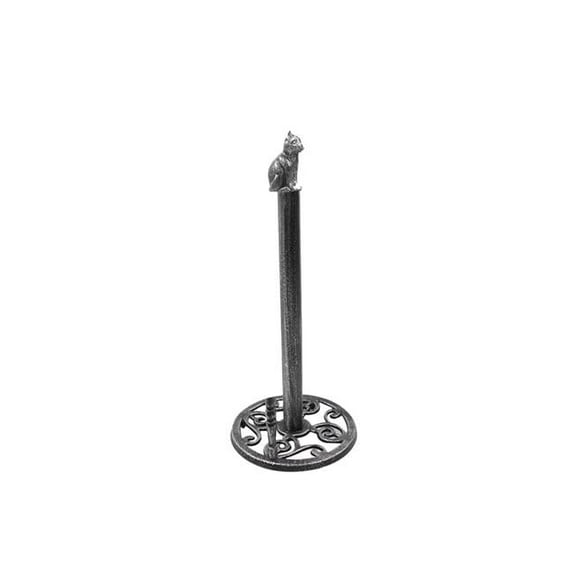 Handcrafted Model Ships K-9234-Silver-T 16 x 7 x 7 in. Rustic Silver Cast Iron Sitting Cat Bathroom Extra Toilet Paper Stand