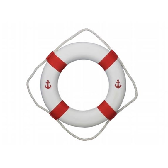 Handcrafted Model Ships New-Red-Lifering-20-Anchor 20 in. Classic White Decorative Anchor Lifering with Red Bands
