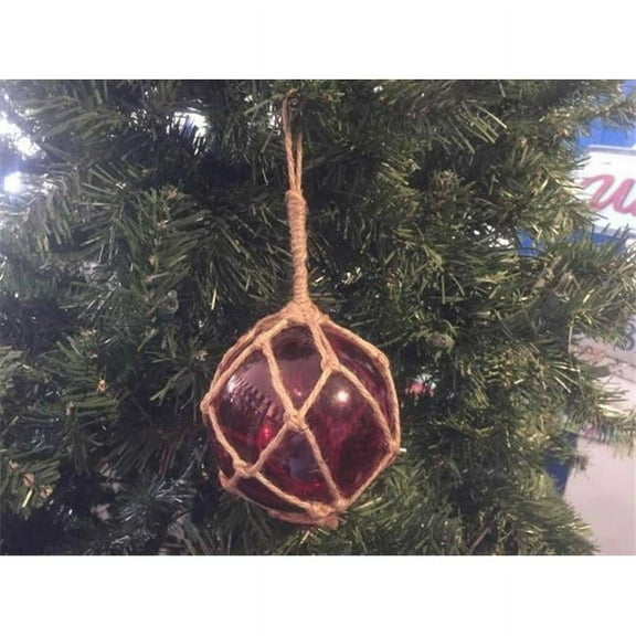 Handcrafted Model Ships Red-Glass-4-Old-X 4 in. Red Japanese Glass Ball Fishing Float Decoration Christmas Ornament