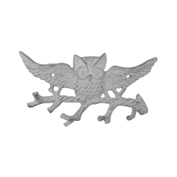 Handcrafted Model Ships K-9923-w 4 x 1 x 7.5 in. Whitewashed Cast Iron Flying Owl Landing on a Tree Branch Decorative Metal Wall Hooks