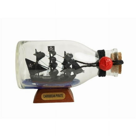 Handcrafted Model Ships Caribbean-Pirate-Bottle-5 5 in. Caribbean Pirate Model Ship in a Glass Bottle